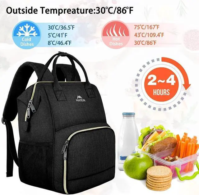 Alt view image 3 of 5 - MATEIN Lunch Backpack for Women, Insulated Cooler Backpack Lunch Bag with USB Charging Port for Men, 15.6 Inch Leakproof Laptop College Tote Work Bag Teacher Nurse Picnic Office Commuter Travel, Black