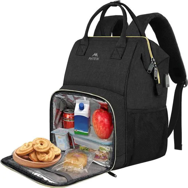 Main image of MATEIN Lunch Backpack for Women, Insulated Cooler Backpack Lunch Bag with USB Charging Port for Men, 15.6 Inch Leakproof Laptop College Tote Work Bag Teacher Nurse Picnic Office Commuter Travel, Black