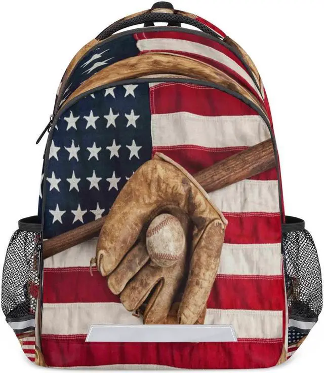 Main image of YPPAHHHH Vintage Ball Baseball American Flag Backpack for School Girls Boys Kids School Backpack Elementary Students Bookbag Laptop Daypack with Chest Buckle, Teens Hiking Travel Rucksack