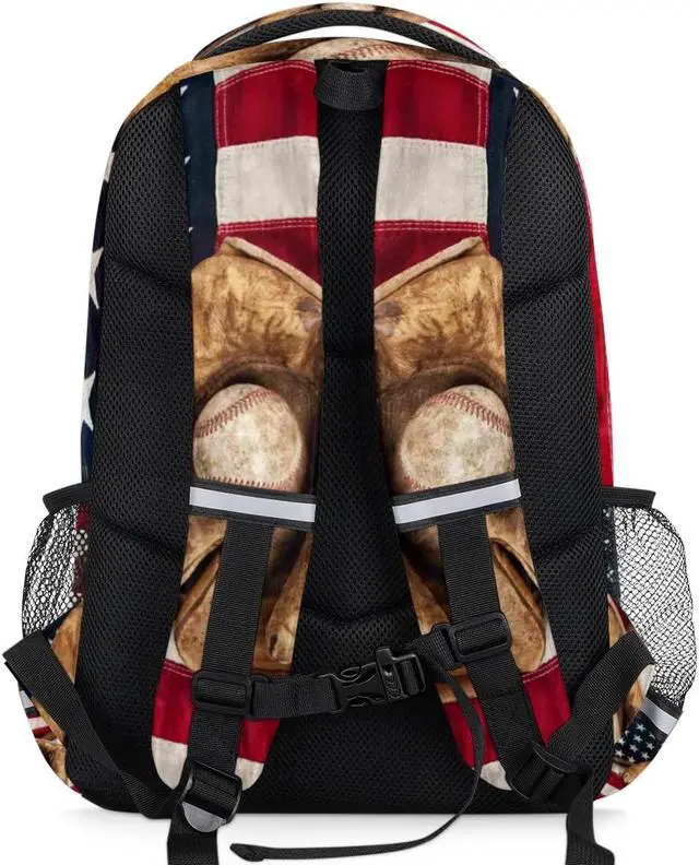 Alt view image 3 of 5 - YPPAHHHH Vintage Ball Baseball American Flag Backpack for School Girls Boys Kids School Backpack Elementary Students Bookbag Laptop Daypack with Chest Buckle, Teens Hiking Travel Rucksack