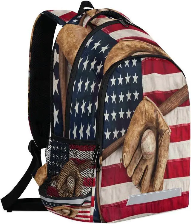 Alt view image 5 of 5 - YPPAHHHH Vintage Ball Baseball American Flag Backpack for School Girls Boys Kids School Backpack Elementary Students Bookbag Laptop Daypack with Chest Buckle, Teens Hiking Travel Rucksack