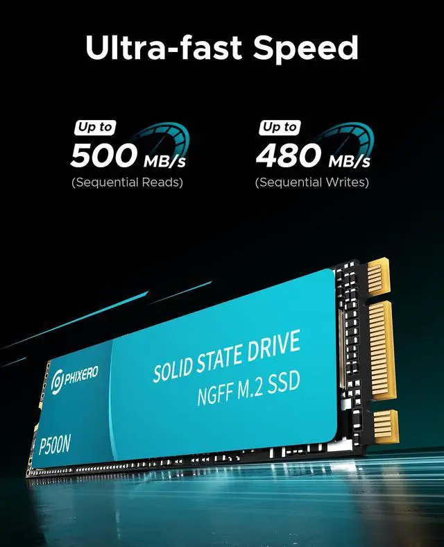 Alt view image 2 of 5 - PHIXERO High-Performance M.2 NGFF SSD 500MB/S 512GB Compact, Fast, and Powerful Storage Solution for Laptops and Desktops