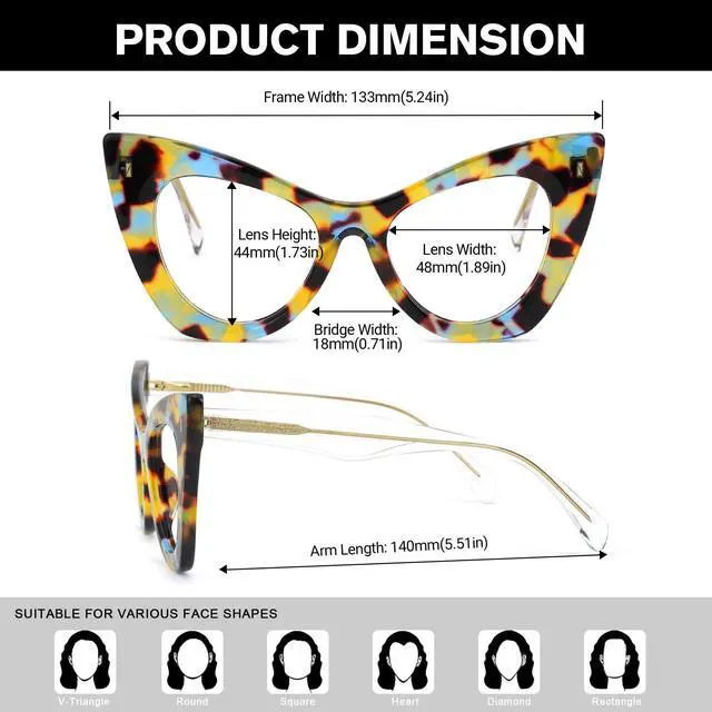 Alt view image 5 of 5 - Zeelool Blue Light Blocking Glasses, Acetate Cat Eye Frame Glasses for Women Eyeglasses with Clear Lenses Anti Eyestrain & UV from Computer/TV/Phone ZJGA354576-01B Tortoise