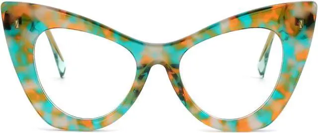 Main image of Zeelool Blue Light Blocking Glasses, Acetate Cat Eye Frame Glasses for Women Eyeglasses with Clear Lenses Anti Eyestrain & UV from Computer/TV/Phone ZJGA354576-03B Green-Tortoise