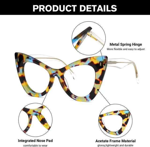 Alt view image 4 of 5 - Zeelool Blue Light Blocking Glasses, Acetate Cat Eye Frame Glasses for Women Eyeglasses with Clear Lenses Anti Eyestrain & UV from Computer/TV/Phone ZJGA354576-01B Tortoise