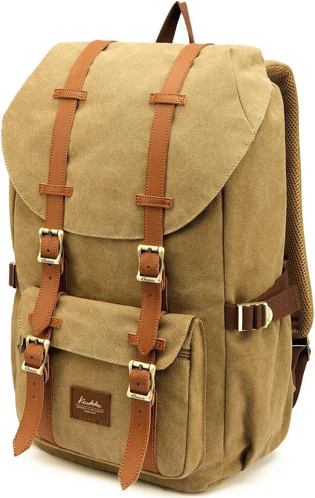 Alt view image 3 of 5 - KAUKKO Travel Laptop Backpack, Outdoor Rucksack, Causal backpack Fits 15.6"(Canvas Khaki2pc)