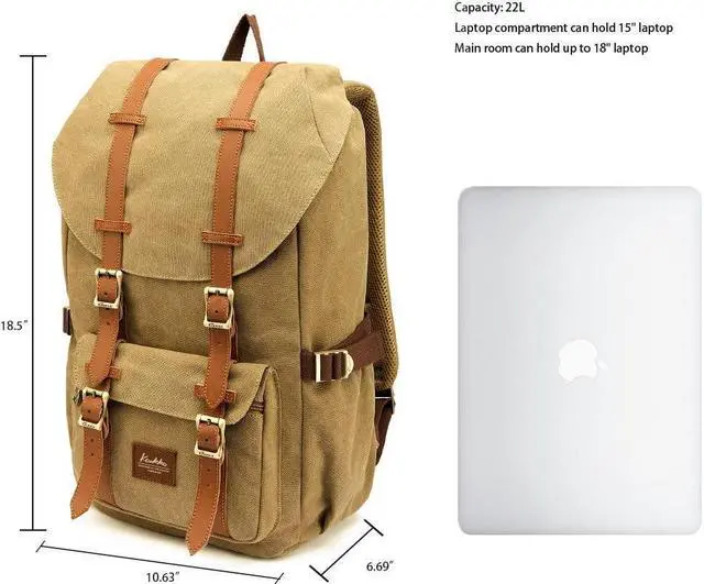 Alt view image 5 of 5 - KAUKKO Travel Laptop Backpack, Outdoor Rucksack, Causal backpack Fits 15.6"(Canvas Khaki2pc)