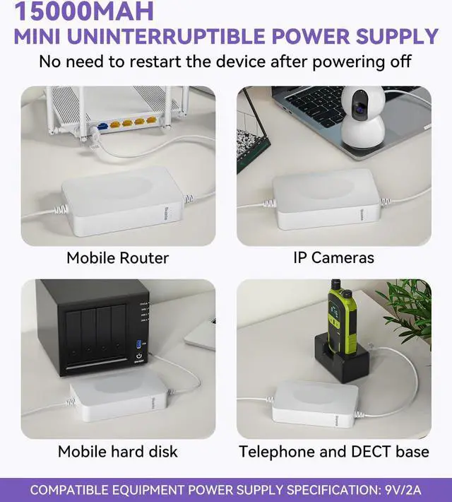 Alt view image 5 of 5 - Skazeke Rechargeable 9V 15000mAh DC Output Lithium ion Battery Pack for LED Strip, CCTV Camera and More, DC 9V External Battery Power Bank with 2A Charger, 9PCS DC Port, White (55.5, Watts)