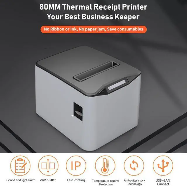 Alt view image 2 of 5 - Sunydog Thermal Receipt Printer 80mm Desktop Direct Thermal Printing USB+LAN Connection High Speed with Auto Cutter Large Paper Bin Support ESC/POS for Shipping Business Restaurant Kitchen