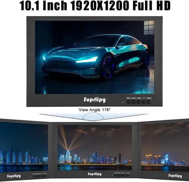 Alt view image 3 of 5 - Suprlipy 10.1 Inch Mini Small HDMI Monitor 1920x1200 16:10 IPS Metal Housing LCD Color Display Screen Support HDMI/VGA/AV/BNC Earphone Input Built-in Dual Speakers for PC Security CCTV Camera RasPi