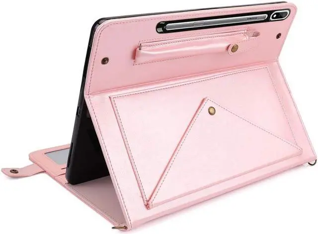Alt view image 2 of 5 - Handbag Case for Samsung Galaxy Tab S10 Ultra/S9 Ultra/S8 Ultra 14.6", Techcircle Folio Stand Crossbody Wallet Case with S Pen Holder+Card Slots Thin Pocket+Hand Strap+Shoulder Strap, Rose Gold