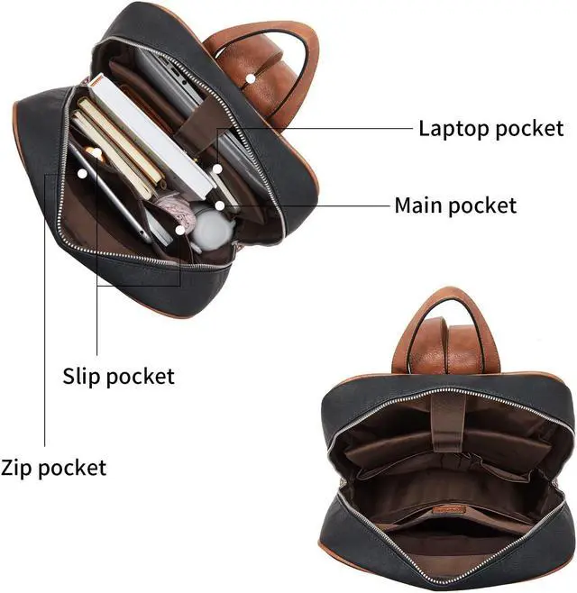 Alt view image 2 of 5 - Telena Leather Laptop Backpack for Women Business Casual College Bags Black-Brown