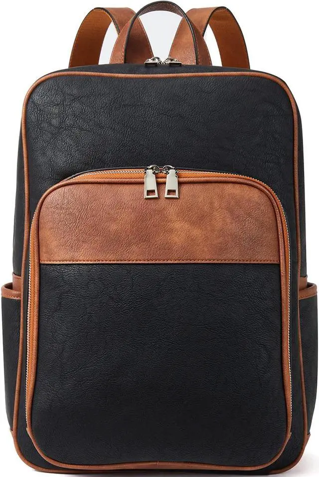 Main image of Telena Leather Laptop Backpack for Women Business Casual College Bags Black-Brown