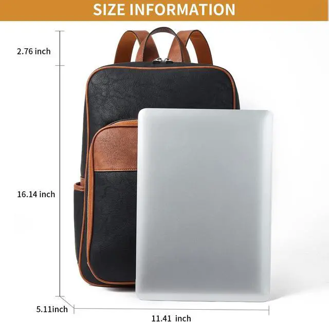 Alt view image 3 of 5 - Telena Leather Laptop Backpack for Women Business Casual College Bags Black-Brown
