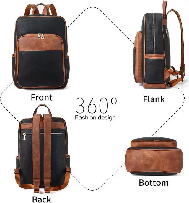 Alt view image 4 of 5 - Telena Leather Laptop Backpack for Women Business Casual College Bags Black-Brown