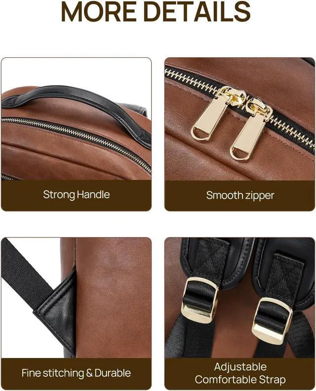 Alt view image 3 of 5 - Telena Leather Laptop Backpack Women Men 15 inch Computer Bag Vintage Work Business for Teacher Nurse Black Brown