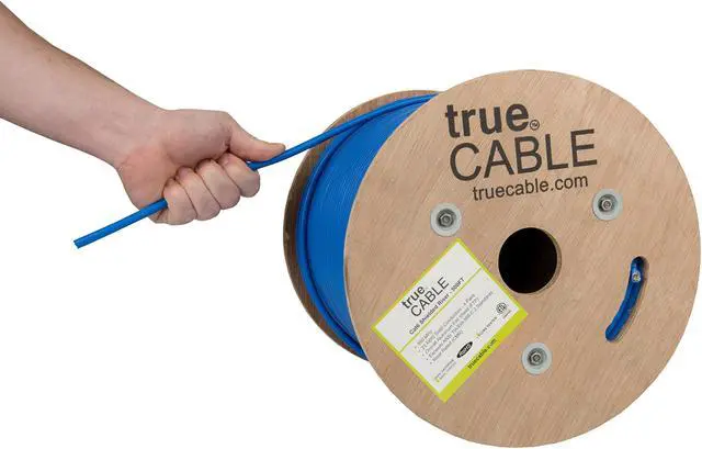 Main image of trueCABLE Cat6 Shielded Riser (CMR), 500ft, Blue, 23AWG Solid Bare Copper, 550MHz, PoE++ (4PPoE), ETL Listed, Overall Aluminum Foil Shield (F/UTP), Bulk Ethernet Cable