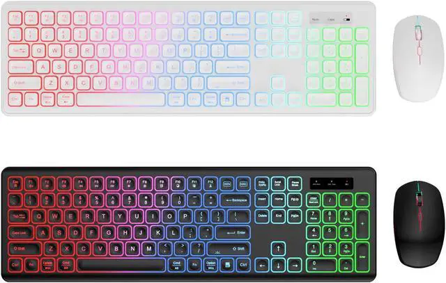 Main image of 2 Pack Backlit Wireless Keyboard and Mouse Combo - RGB Backlit, Rechargeable & Light Up Letters, Full-Size, Ergonomic Tilt Angle, Sleep Mode, 2.4GHz Quiet Keyboard Mouse for Mac, Windows, Laptop, PC,