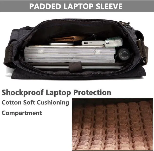 Alt view image 2 of 5 - VASCHY Messenger Bag for Men, Water Resistant Canvas 14inch Laptop Shoulder Commuter Bag for Men and Women Dark Gray