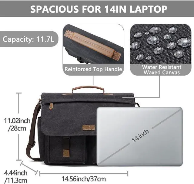 Alt view image 3 of 5 - VASCHY Messenger Bag for Men, Water Resistant Canvas 14inch Laptop Shoulder Commuter Bag for Men and Women Dark Gray