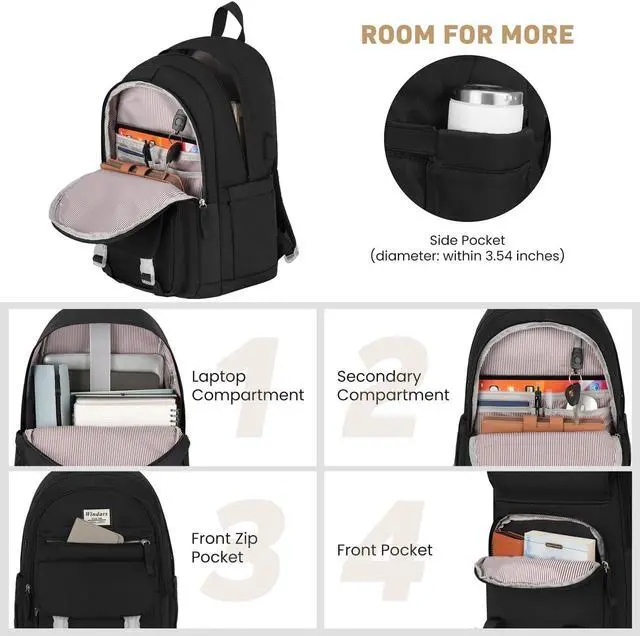 Alt view image 2 of 5 - WINDARS School Backpack for Teen Girls, Cute College Backpacks for Women Students Aesthetic Bookbag Large 15.6 Inch Laptop Bag Middle School Travel Back Pack (Black)