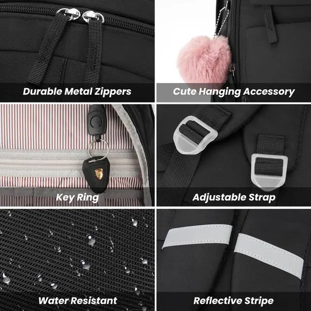 Alt view image 4 of 5 - WINDARS School Backpack for Teen Girls, Cute College Backpacks for Women Students Aesthetic Bookbag Large 15.6 Inch Laptop Bag Middle School Travel Back Pack (Black)