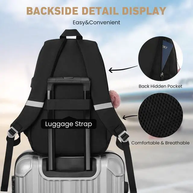 Alt view image 5 of 5 - WINDARS School Backpack for Teen Girls, Cute College Backpacks for Women Students Aesthetic Bookbag Large 15.6 Inch Laptop Bag Middle School Travel Back Pack (Black)