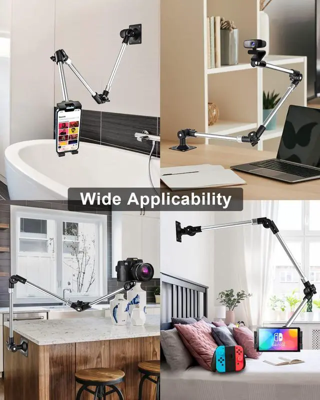 Alt view image 5 of 5 - woleyi Adjustable Tablet Wall Mount Holder - 35 Inch Foldable Arm Phone iPad Mount for Wall, Webcam Stand Camera Mount, Fit for iPad Pro 12.9 Air Mini, Galaxy Tabs, Cell Phones, Switch, 4-13" Devices