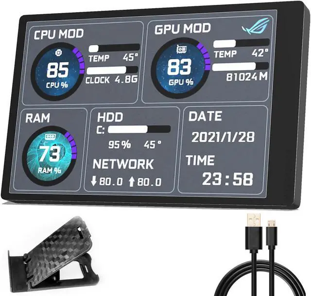 Main image of WOWNOVA English Version Computer Temp Monitor, PC Sensor Panel Display, PC Temperature Display for PC ARGB Computer Case Secondary Screen, IPS USB Mini Screen PC CPU RAM HDD Data Monitor