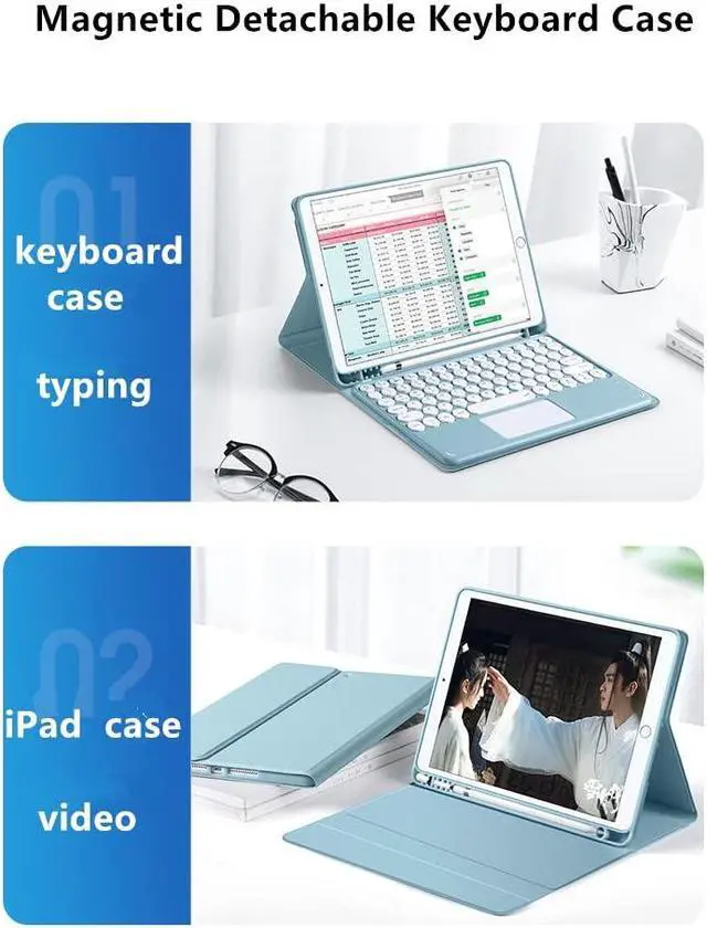 Alt view image 2 of 5 - Galaxy Tab A9+ A9 Plus 11 '' 2023 SM-X210/X215/X216 Keyboard Cover with Touchpad Cute Round Key Slim Smart Magnetic Detachable BT Keyboard (Black)