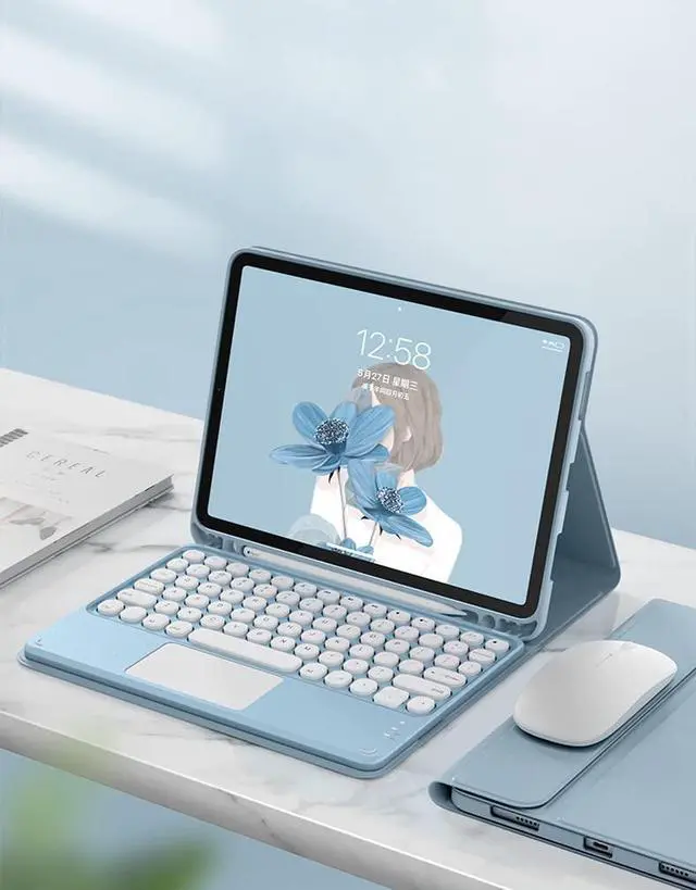 Alt view image 3 of 5 - Galaxy Tab A9+ A9 Plus 11 '' 2023 SM-X210/X215/X216 Keyboard Cover with Touchpad Cute Round Key Slim Smart Magnetic Detachable BT Keyboard (Black)