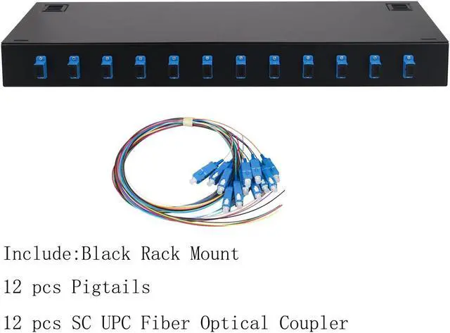 Alt view image 2 of 4 - Xunsomten-12 Singlemode 12 Port SC-UPC Rack Mount Enclosure Box & Splice Trays Fiber Cables Kit, 12 Core LGX Loaded Patch Panel Box fits for 19" Racks Cabinet (Include Pigtail & Couplers)