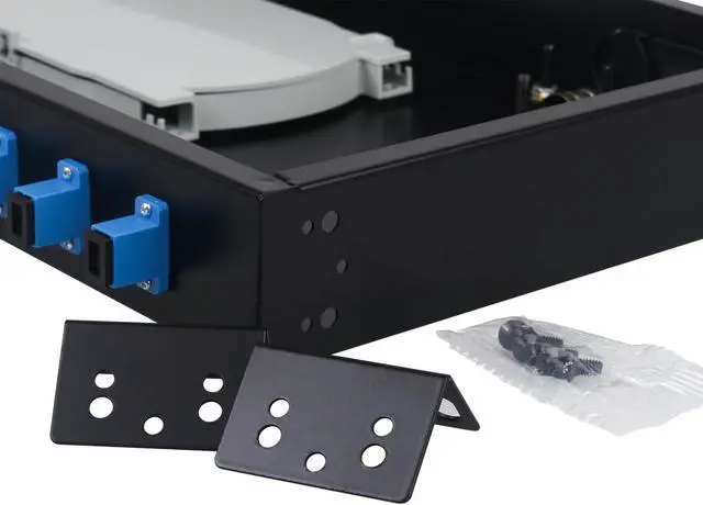 Alt view image 3 of 4 - Xunsomten-12 Singlemode 12 Port SC-UPC Rack Mount Enclosure Box & Splice Trays Fiber Cables Kit, 12 Core LGX Loaded Patch Panel Box fits for 19" Racks Cabinet (Include Pigtail & Couplers)