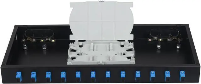 Alt view image 4 of 4 - Xunsomten-12 Singlemode 12 Port SC-UPC Rack Mount Enclosure Box & Splice Trays Fiber Cables Kit, 12 Core LGX Loaded Patch Panel Box fits for 19" Racks Cabinet (Include Pigtail & Couplers)