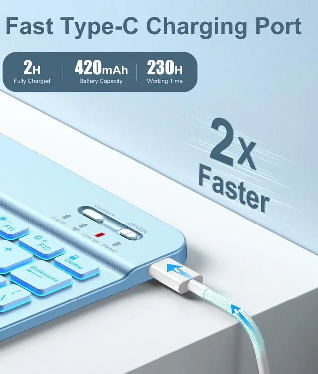 Alt view image 3 of 5 - Hamile for iPad 11th 10th Generation Case with Keyboard - 7 Colors Backlit Wireless Detachable Folio Keyboard Cover with Pencil Holder for iPad 11-inch A16 2025 10th Gen 10.9 Inch 2022 (Sky Blue)