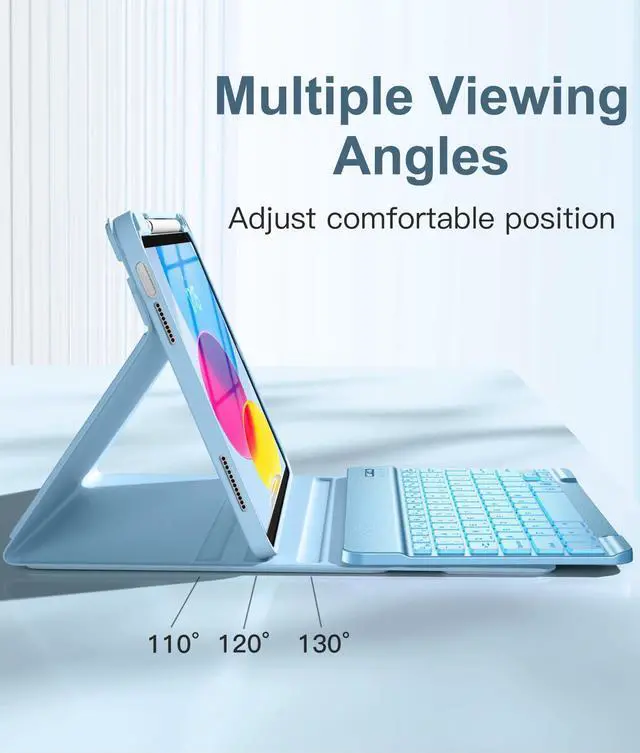 Alt view image 5 of 5 - Hamile for iPad 11th 10th Generation Case with Keyboard - 7 Colors Backlit Wireless Detachable Folio Keyboard Cover with Pencil Holder for iPad 11-inch A16 2025 10th Gen 10.9 Inch 2022 (Sky Blue)