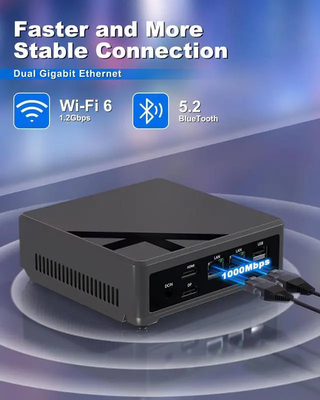 Alt view image 5 of 5 - YCTipc Mini PC, KN10 Small Computer with 16GB DDR4 RAM, 512GB PCIe 3.0 SSD, 4C/4T up to 3.4GHz, Triple Display, Dual Gigabit Ethernet, Home Theater, Streaming, and Business Use