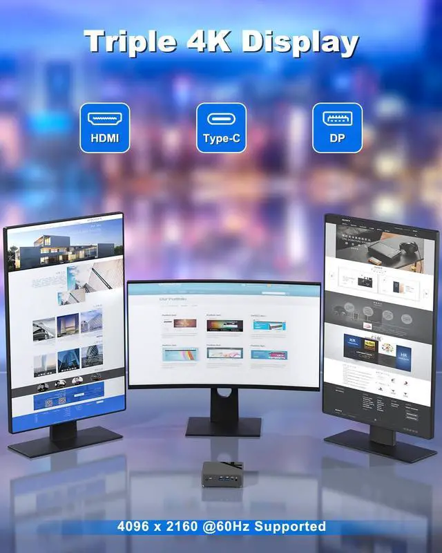 Alt view image 4 of 5 - YCTipc Mini PC, KN10 Small Computer with 16GB DDR4 RAM, 512GB PCIe 3.0 SSD, 4C/4T up to 3.4GHz, Triple Display, Dual Gigabit Ethernet, Home Theater, Streaming, and Business Use
