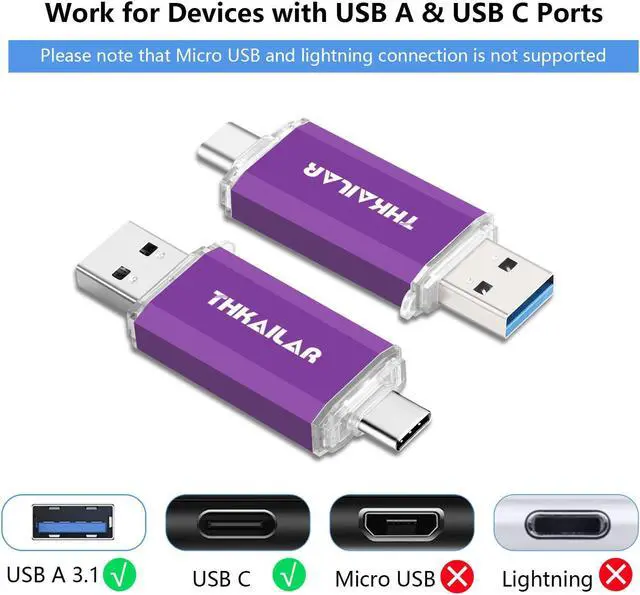 Alt view image 5 of 5 - Thkailar 1TB USB C Flash Drive 3.1 USB A and Type C Ports,Thumb Drive for PC,Android Phones,MacBook,Laptop(Purple)