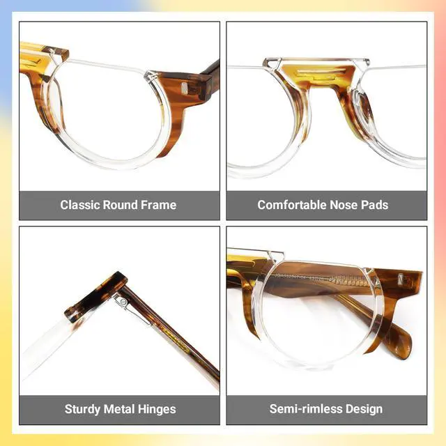 Alt view image 5 of 5 - Zeelool Classic Half-frame Round Blue Light Blocking Glasses for Men ZJGA332547-04 Brown