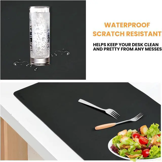 Alt view image 4 of 5 - Desk Mat with Wireless Charging Mouse Pad Gaming Large Desk Pad with Wireless Charger 32x16 Waterproof Black Leather Computer Mat Mousepad Non-Slip Protector on Top of Desks