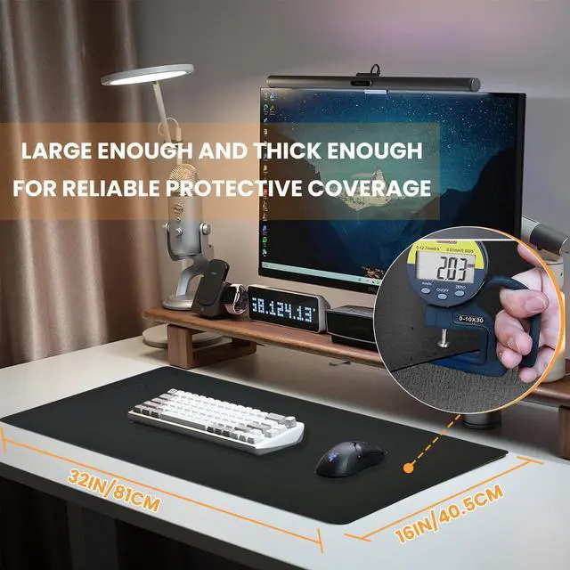 Alt view image 5 of 5 - Desk Mat with Wireless Charging Mouse Pad Gaming Large Desk Pad with Wireless Charger 32x16 Waterproof Black Leather Computer Mat Mousepad Non-Slip Protector on Top of Desks