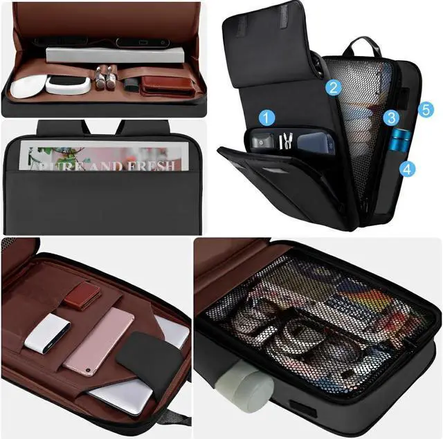 Alt view image 4 of 5 - ZINZ Slim & Expandable Laptop Backpack 15.6 16 17 inch Travel Business Backpack Rainproof Daypack for Men and Women,Black