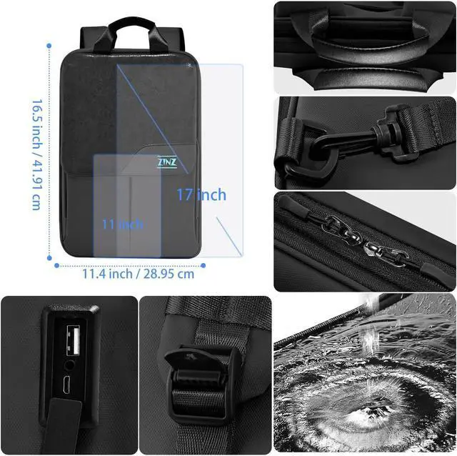Alt view image 5 of 5 - ZINZ Slim & Expandable Laptop Backpack 15.6 16 17 inch Travel Business Backpack Rainproof Daypack for Men and Women,Black