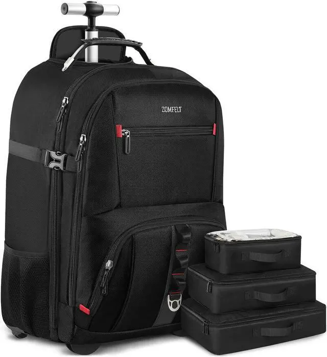 Main image of ZOMFELT Rolling Backpack, X-Lare Travel Backpack with Wheels, Carry on Backpack with 3 Packing Cubes, 18 Inch Wheeled Laptop Backpack for Men Women Adults to Travel Work Business Black