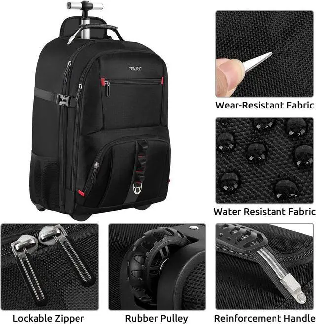 Alt view image 2 of 5 - ZOMFELT Rolling Backpack, X-Lare Travel Backpack with Wheels, Carry on Backpack with 3 Packing Cubes, 18 Inch Wheeled Laptop Backpack for Men Women Adults to Travel Work Business Black