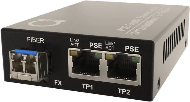 Alt view image 5 of 5 - 2 PoE Port Gigabit PoE/PoE+ Single Mode LC 1310nm Fiber Media Converter - Supplies IEEE 802.3 PoE & PoE+ PSE Power Over Ethernet & Extends over Singlemode Fiber with PoE PSE Support up 20km (12.42 Mi)