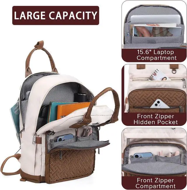 Alt view image 3 of 5 - Angel Kiss Backpack Purse for Women, Large Travel Backpack with USB Port, Anti-Theft Design, Water-Resistant Daypack for Casual and Business for Work Beige-Khaki