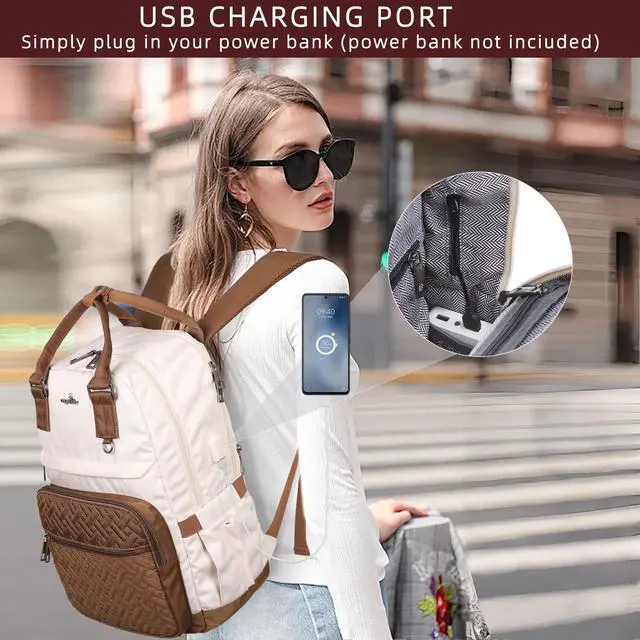 Alt view image 5 of 5 - Angel Kiss Backpack Purse for Women, Large Travel Backpack with USB Port, Anti-Theft Design, Water-Resistant Daypack for Casual and Business for Work Beige-Khaki