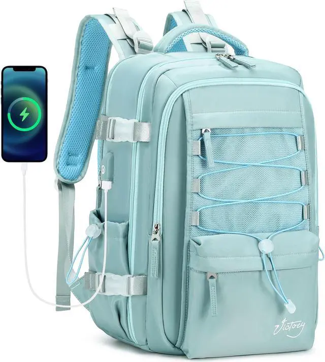 Main image of Travel Backpack for Women Men 15.6 Inch Laptop Backpacks with USB Port Carry on Bag Airline Approved Large College School Bookbags Waterproof Work Business Sport Rucksack Casual Daypack (Green)